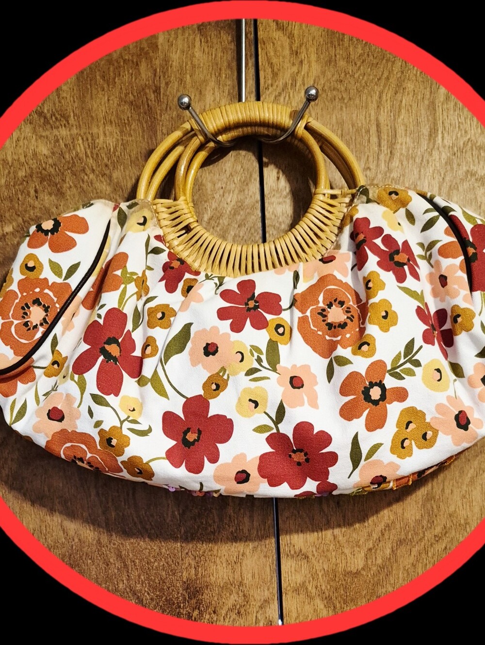 Necessary Objects y2k Vintage Canvas Floral Beaded Sequin Handbag Logo Bag Charm